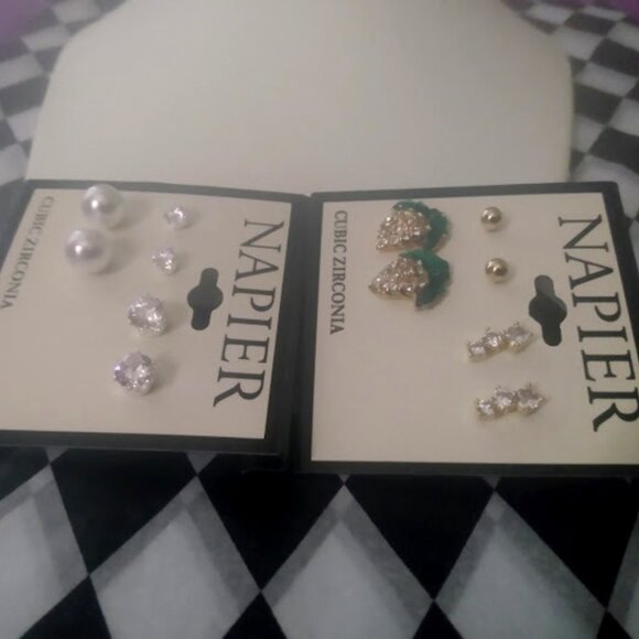 NAPIER 6pc LOT Contemporary Silver/Gold/Clear CZ Stone/Pearl Stud Earrings**NEW! - Picture 3 of 4